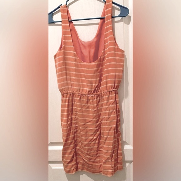 Joie Striped Silk Chariot Sleeveless Mini Dress in Tangerine/Peach & White - Picture 7 of 7